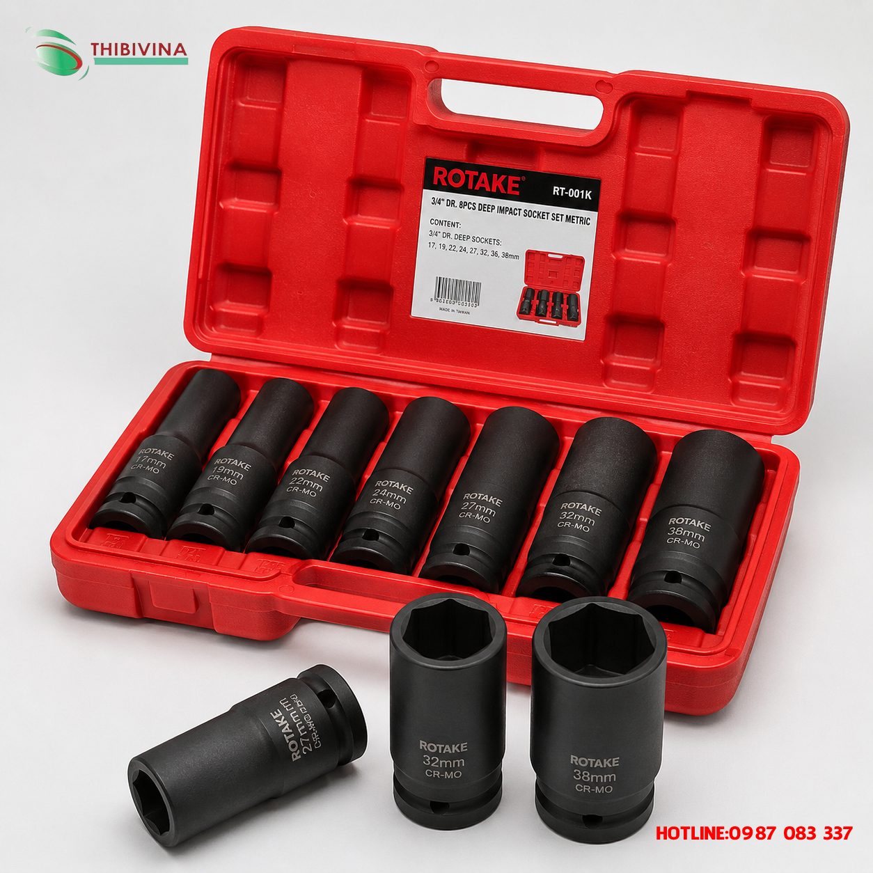 Đầu tuýp Rotake RT-001K làm từ thép CR-MO chắc khỏe, chịu lực tốt, phù hợp cho gara và xưởng sửa chữa.