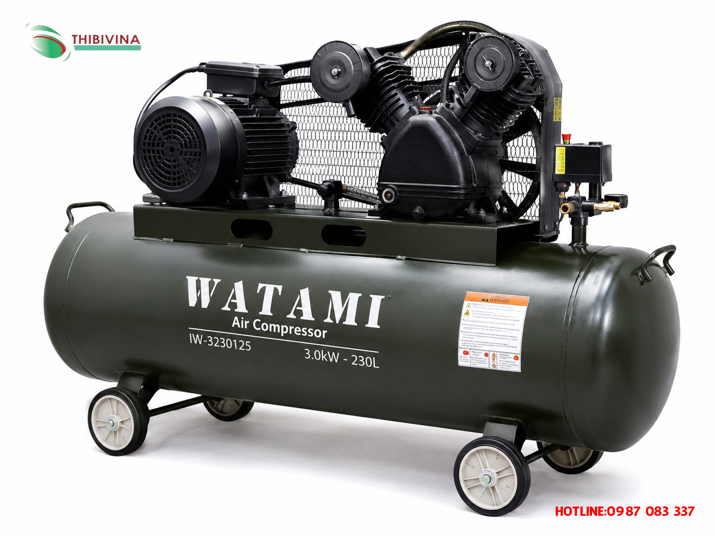 Máy nén khí dây đai WATAMI IW-3230125 điện áp 220V, áp lực 12.5kg/cm2, bảo hành 12 tháng