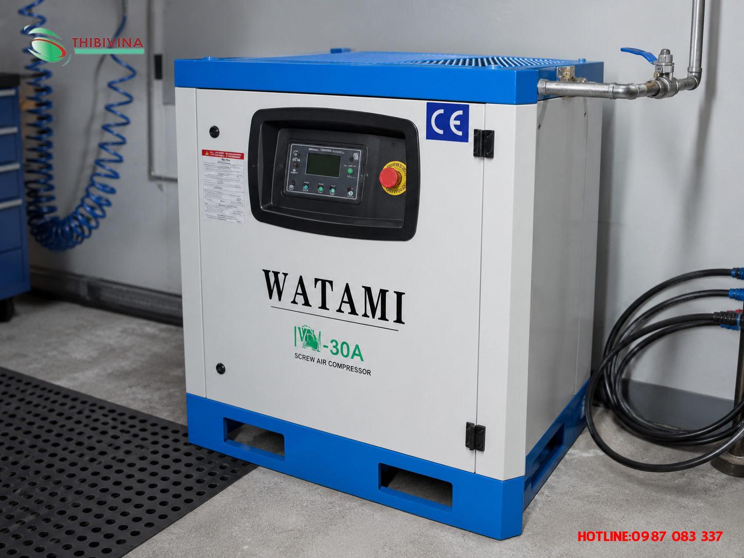Máy nén khí trục vít WATAMI IW-30A kết nối hệ thống khí nén công nghiệp