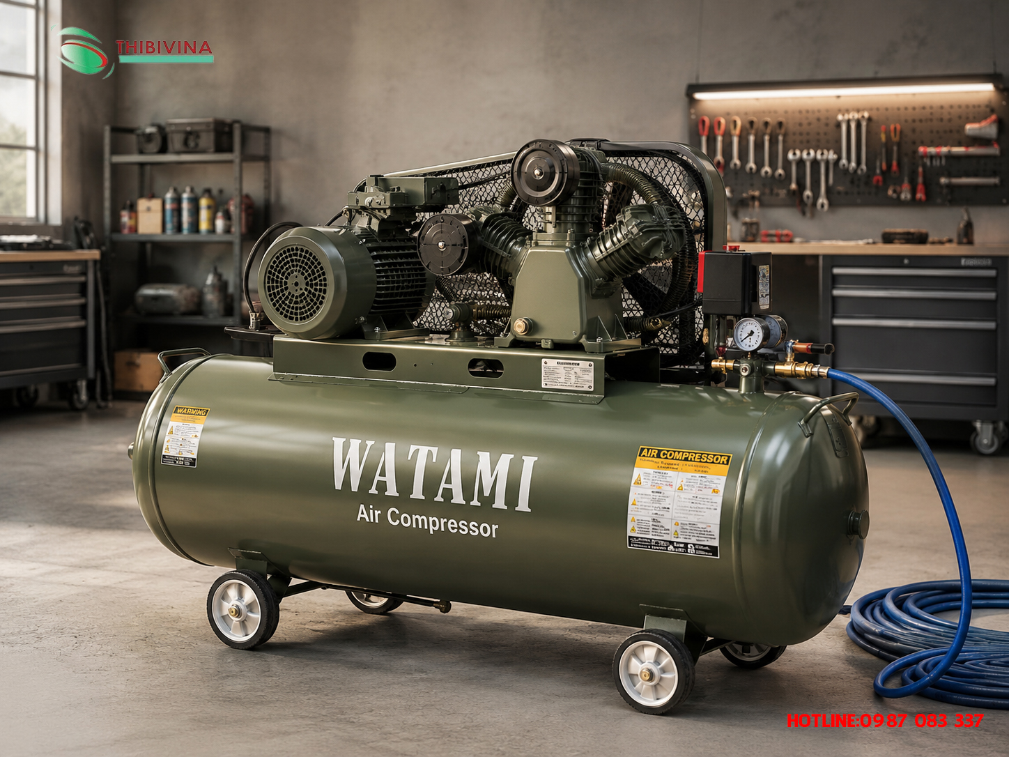 Máy nén khí dây đai WATAMI 3HP điện 220V áp lực 1.25MPa
