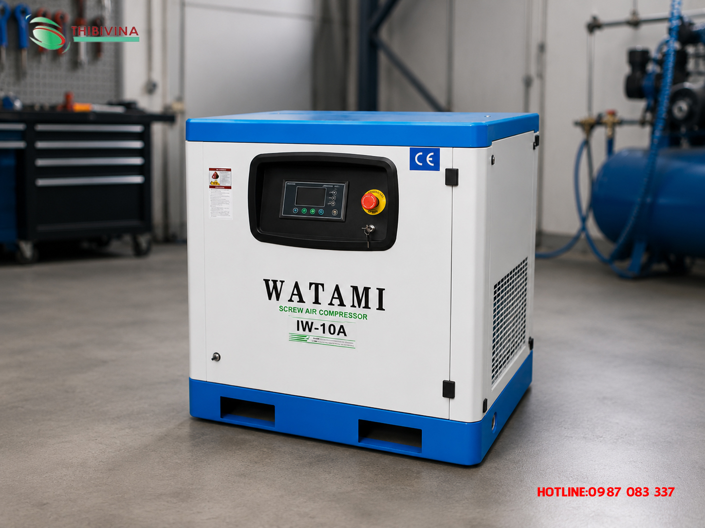 Máy nén khí WATAMI IW-10A 380V công suất 7.5kW cho xưởng sửa chữa ô tô