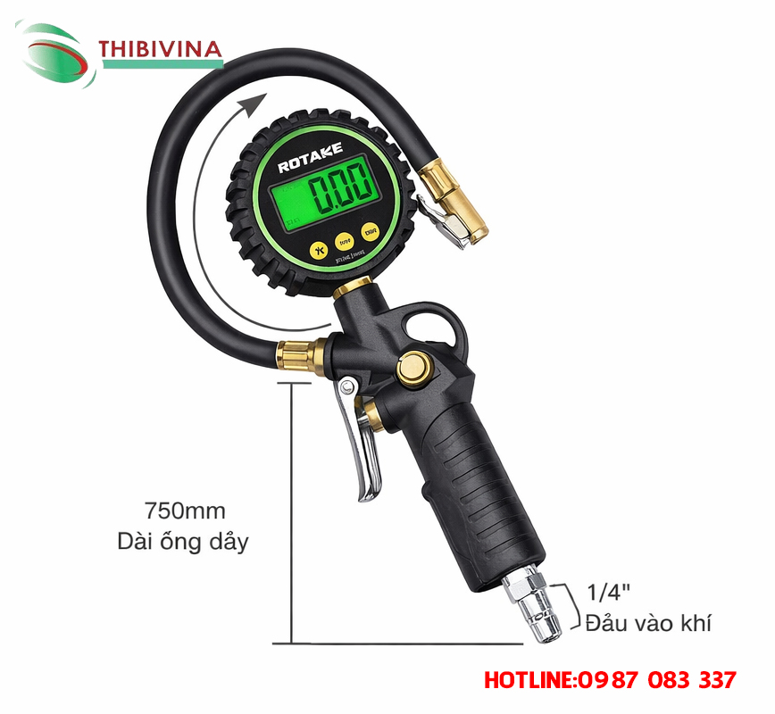 Súng bơm lốp đồng hồ đo áp suất kỹ thuật số ROTAKE TG-20 chính diện