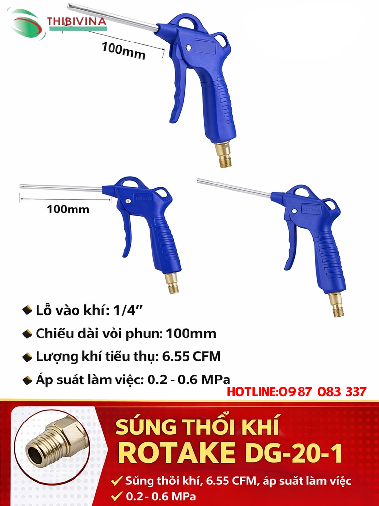 Súng thổi khí ROTAKE DG-20-1 vòi phun dài 100mm thổi bụi hiệu quả