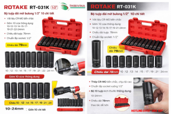 Bộ tuýp dài mở bulong 1/2" 10 chi tiết ROTAKE RT-031K