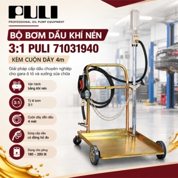Xe Đẩy Bơm Dầu Khí Nén 3:1 PULI 71031940 Kèm Cuộn Dây 4m
